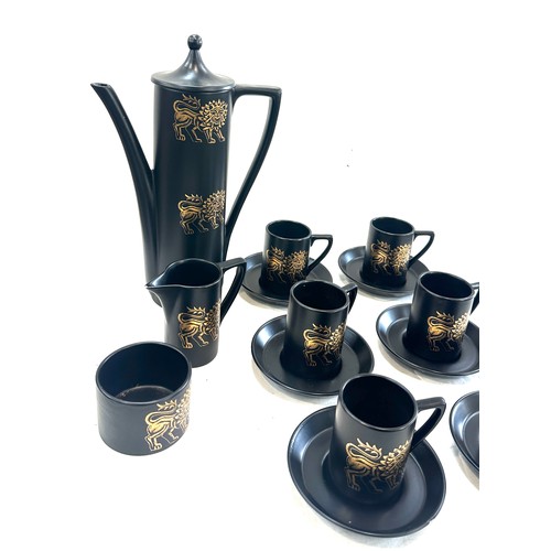 135 - Complete hand painted black and gold oriental coffee set