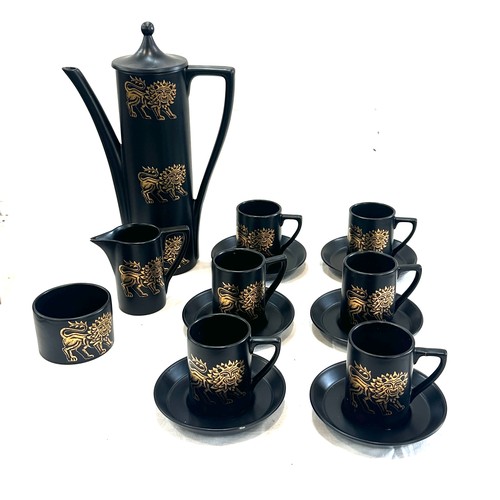 135 - Complete hand painted black and gold oriental coffee set