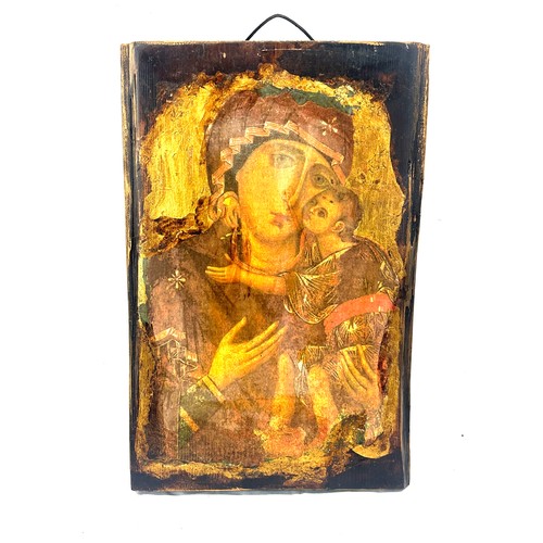 4 - Religious scene on wooden plaque measures approximately 17.5 inches long x 11 wide