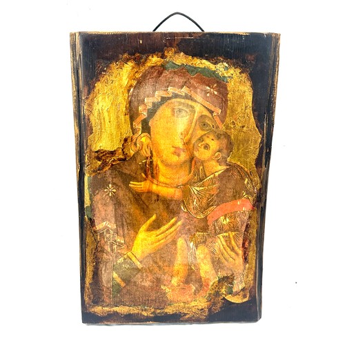 4 - Religious scene on wooden plaque measures approximately 17.5 inches long x 11 wide