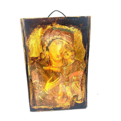 4 - Religious scene on wooden plaque measures approximately 17.5 inches long x 11 wide