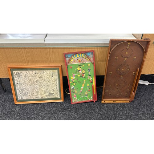 62 - Two vintage bagatelle boards and a framed map