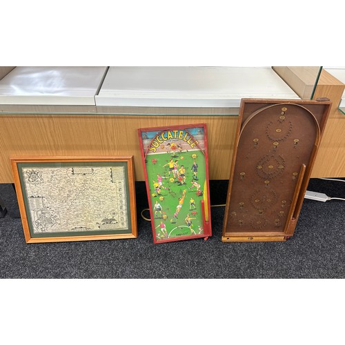 62 - Two vintage bagatelle boards and a framed map