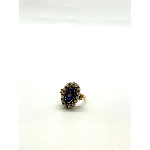 438 - Antique 18ct gold seed pearl and stone set dress ring total weight 7.63 grams, ring size M