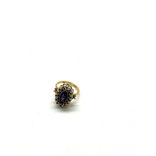 438 - Antique 18ct gold seed pearl and stone set dress ring total weight 7.63 grams, ring size M