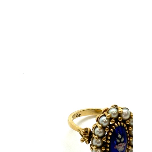 438 - Antique 18ct gold seed pearl and stone set dress ring total weight 7.63 grams, ring size M