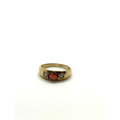 426 - 9ct gold seed pearl and garnet dress ring, total weight 2.6grams, ring size M