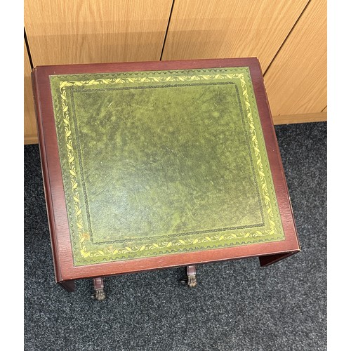 570 - Small leather top drop leaf occasional table, approximate measurements: Height 23 inches, Width 18 i... 