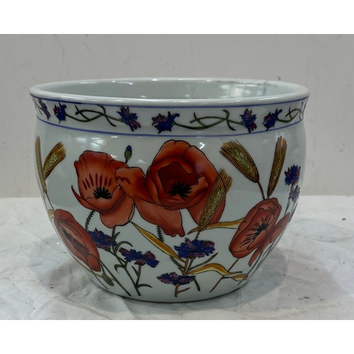 274 - Kewdos hand painted poppy design fish bowl jardiniere, approxiamte height 7.5 inches, diameter 10 in... 