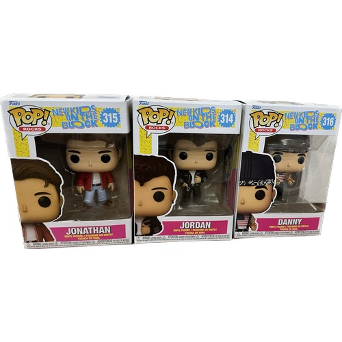 64 - Boxed Funko Pop Rocks ' New Kids on the Block' , ' Jonathan', ' Jordan' and ' Danny