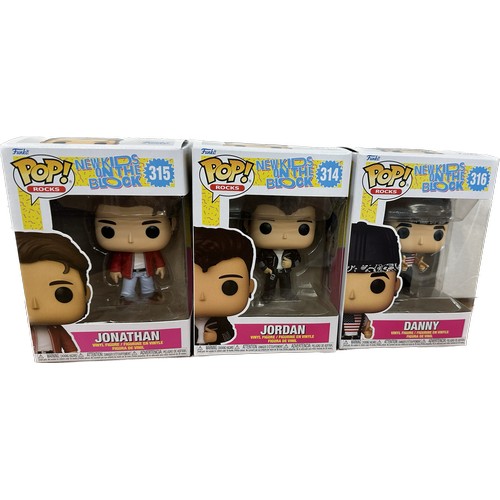 64 - Boxed Funko Pop Rocks ' New Kids on the Block' , ' Jonathan', ' Jordan' and ' Danny