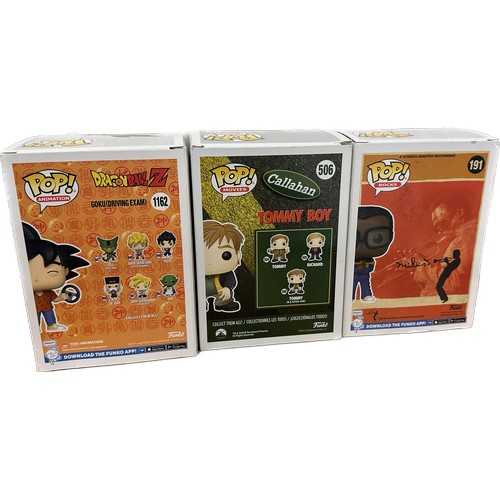 3 - Boxed Funko Pop Movies, Animation and Rocks to include ' Goku ( driving exam ),  ' Tommy' and ' Mile... 