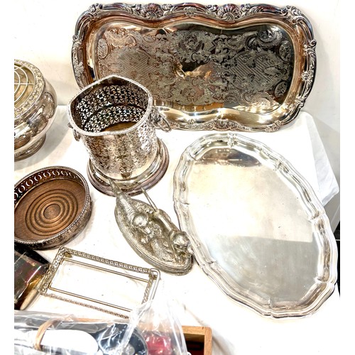 200 - Selection of silver plate to include trays, flower display, champagne bucket etc, stainless steel cu... 