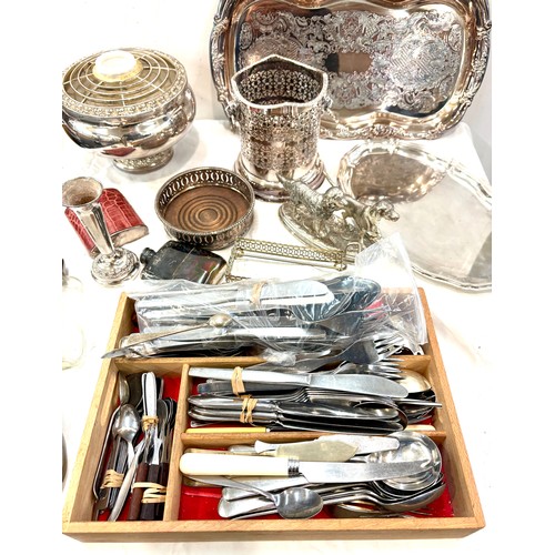 200 - Selection of silver plate to include trays, flower display, champagne bucket etc, stainless steel cu... 