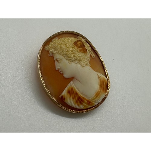 444 - 12ct gold framed cameo brooch