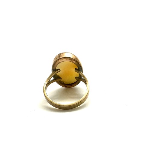 423 - 9ct gold cameo dress ring, has been repaired total weight 3grams, ring size K