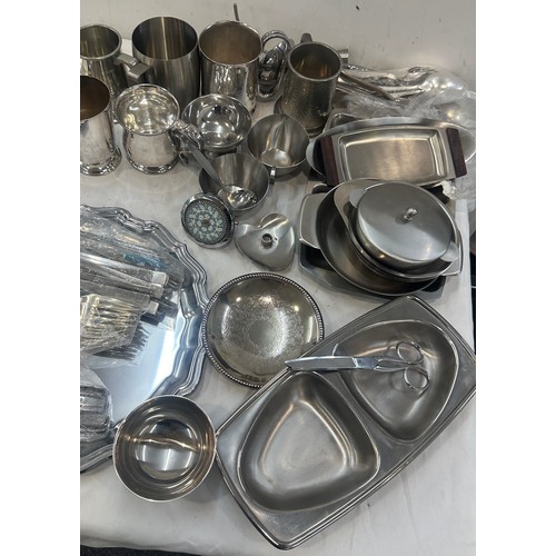 150 - Large selection of metalware includes stainless steel etc