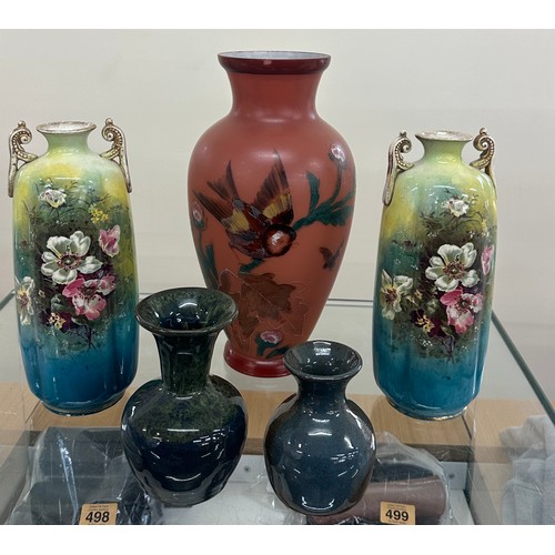 129 - Selection of assorted vases includes hand painted etc, tallest measures approximately 12 inches