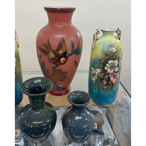 129 - Selection of assorted vases includes hand painted etc, tallest measures approximately 12 inches