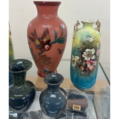 129 - Selection of assorted vases includes hand painted etc, tallest measures approximately 12 inches