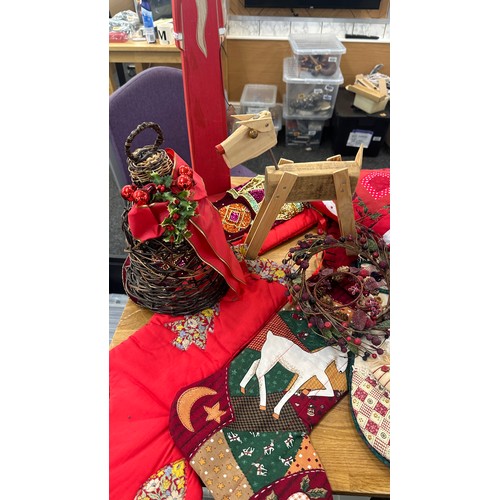 244 - Selection of christmas items includes stockings, trees, wooden items etc