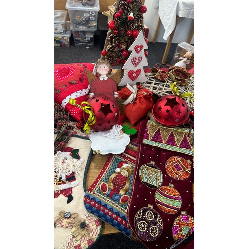 244 - Selection of christmas items includes stockings, trees, wooden items etc