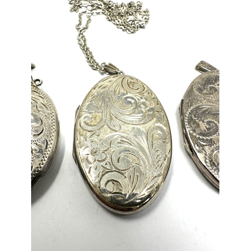 345 - 3 large size silver lockets 1 with silver chain weight 40g measure approx 5cm drop by 3.2cm