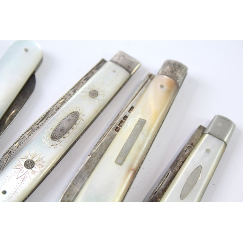 3 - 4 x .925 sterling silver fruit knives mop handles