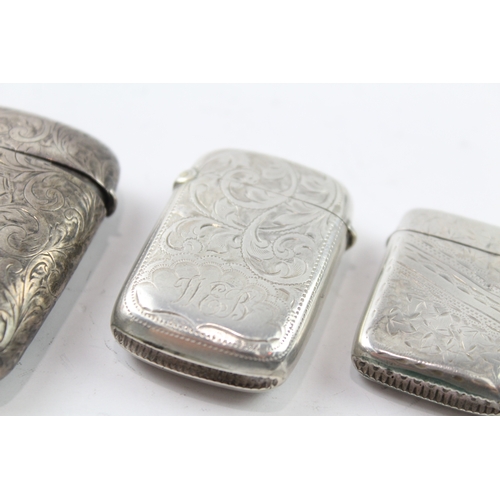 26 - 3 x .925 sterling silver vesta / match cases