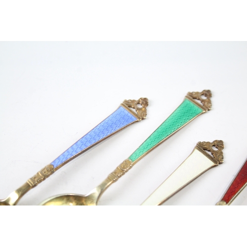 31 - 6 x .925 sterling silver guilloche enamel spoons