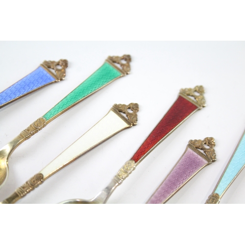 31 - 6 x .925 sterling silver guilloche enamel spoons