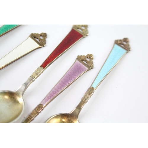 31 - 6 x .925 sterling silver guilloche enamel spoons