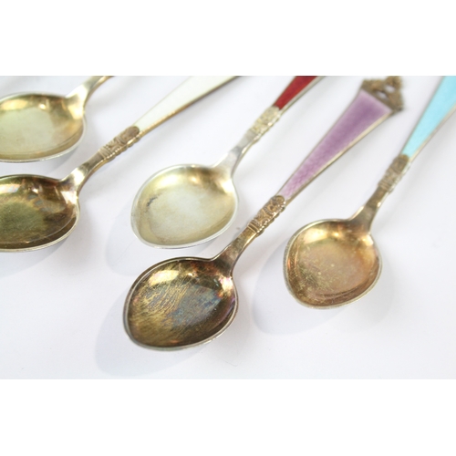 31 - 6 x .925 sterling silver guilloche enamel spoons