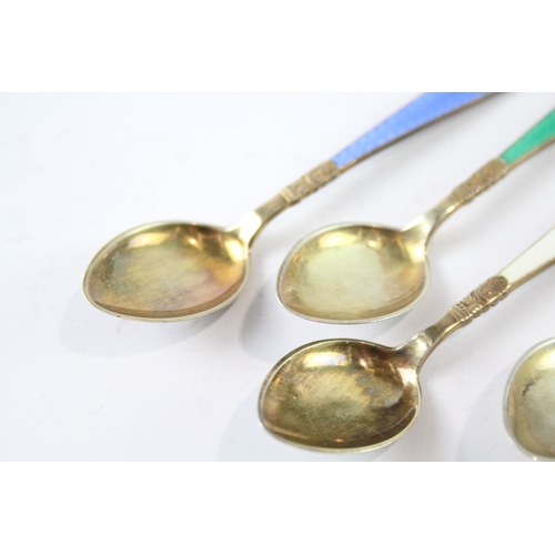 31 - 6 x .925 sterling silver guilloche enamel spoons