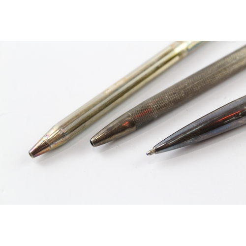 44 - 3 x .925 sterling silver cased ballpoint pens / biros