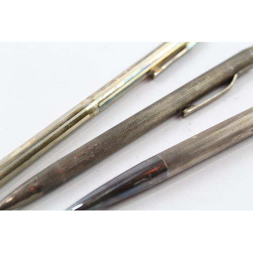 44 - 3 x .925 sterling silver cased ballpoint pens / biros