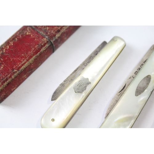 60 - 4 x .925 sterling silver mop fruit knives & fork