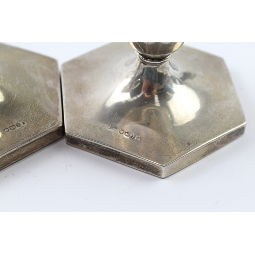 68 - 2 x .925 sterling silver filled squat candlesticks