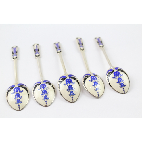 75 - 5 x .925 sterling silver teaspoons w/ enamel detail