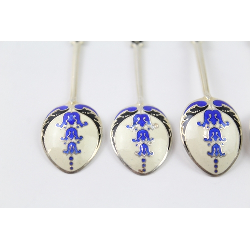 75 - 5 x .925 sterling silver teaspoons w/ enamel detail