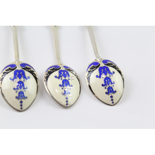 75 - 5 x .925 sterling silver teaspoons w/ enamel detail