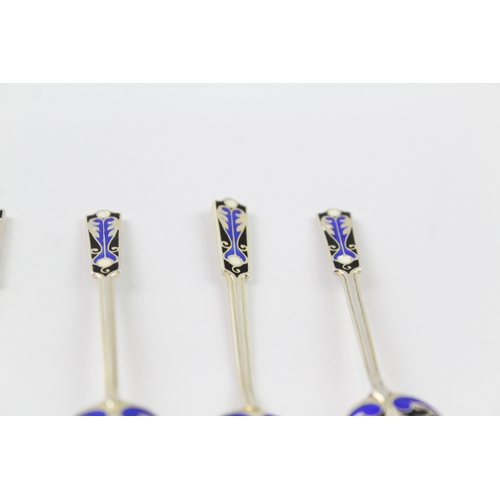 75 - 5 x .925 sterling silver teaspoons w/ enamel detail