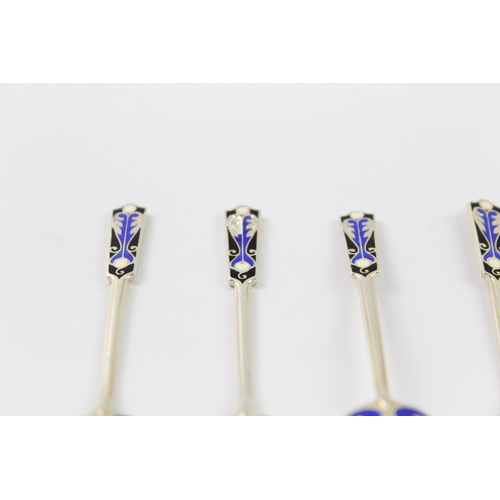 75 - 5 x .925 sterling silver teaspoons w/ enamel detail