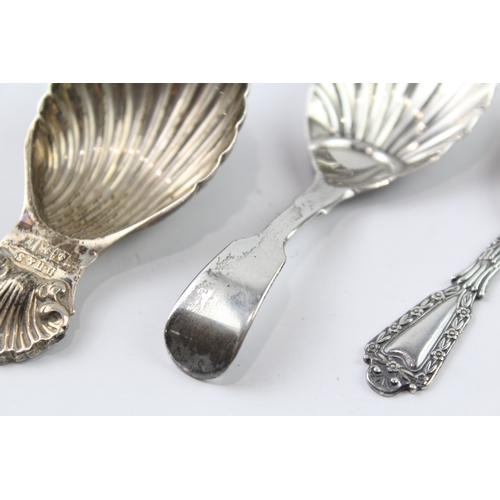 85 - 3 x .925 sterling silver caddy spoons inc victorian