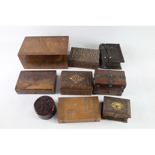 514 - Vintage/Antique Wooden Boxes Inc Treasure Chest, Carved, Etc x 9