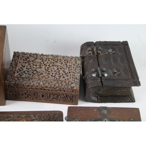 514 - Vintage/Antique Wooden Boxes Inc Treasure Chest, Carved, Etc x 9