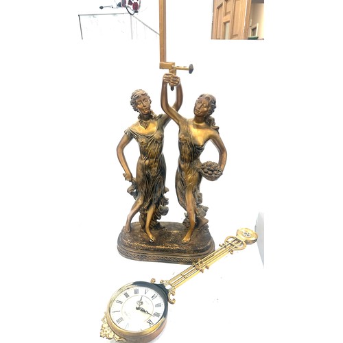 272 - Vintage clock lady sculpture mantel piece overall height approximately 30 inches tall