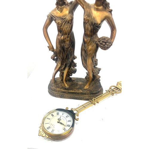 272 - Vintage clock lady sculpture mantel piece overall height approximately 30 inches tall