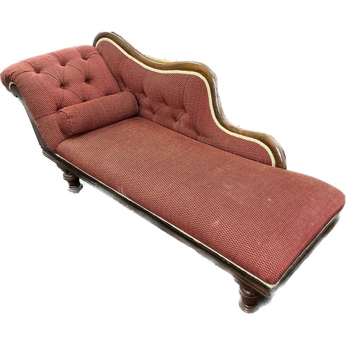 559 - Mahogany and fabric chaise longue with cushion