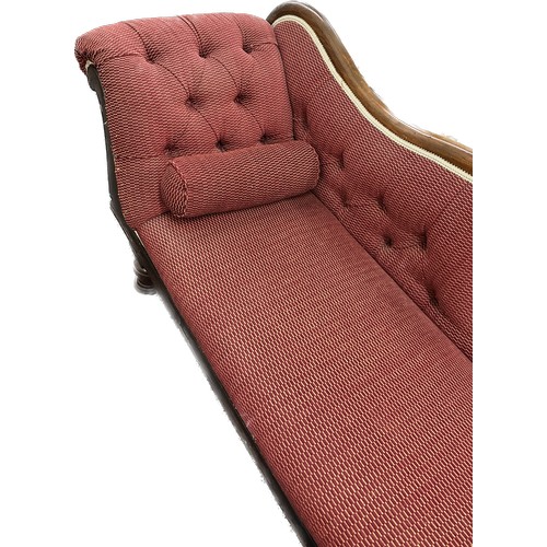 559 - Mahogany and fabric chaise longue with cushion